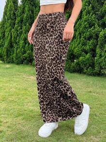 SHEIN EZwear 女士针织豹纹紧身及膝裙