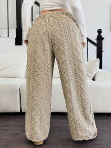 Calvaya Pantalones rectos, sueltos y de talle elástico con textura térmica para mujer de talla grande, para invierno