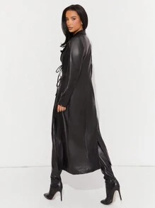 Hauture 仿皮 PU 前系带风衣 - 黑色 - 查看 4