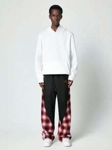 ROMWE MEN Street Life 男士休闲格子拼接星星字母刺绣长裤，日常穿着 - 彩色 - 查看 2