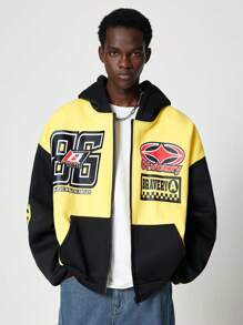 ROMWE MEN Street Life Sudadera con capucha de bloque de color abierto para hombres, ropa de calle