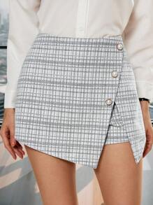 SHEIN Clasi White Jacquard Knit Metal Pearl Button Fitted Women Shorts Office Wear Women Work Clothes Women Business Casual