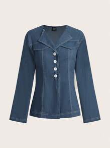 Modelyn 2 件套女士纯色上衣和裤子，简约时尚休闲装，适合日常穿着 2 件套 - 霧霾藍 - 查看 8