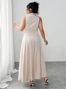 Celure Ensemble 2 pièces grande taille pour femmes: chemise sans manches croisée et jupe taille haute