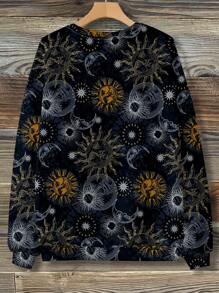 SHEIN LUNE Sun And Moon Women's Crew Neck Comfort Sweatshirt - Multicolor - View 2