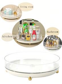 360 度旋转亚克力化妆品收纳托盘 - 大容量宽松护肤品收纳，适用于化妆品/香水/乳液 | 简约梳妆台和办公室装饰，圆形设计（易于访问的多表面展示） - 無色 - 查看 3