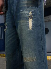 Manfinity EMRG Men Casual Ripped Pocket Simple Design Denim Jeans - Medium Wash - View 8