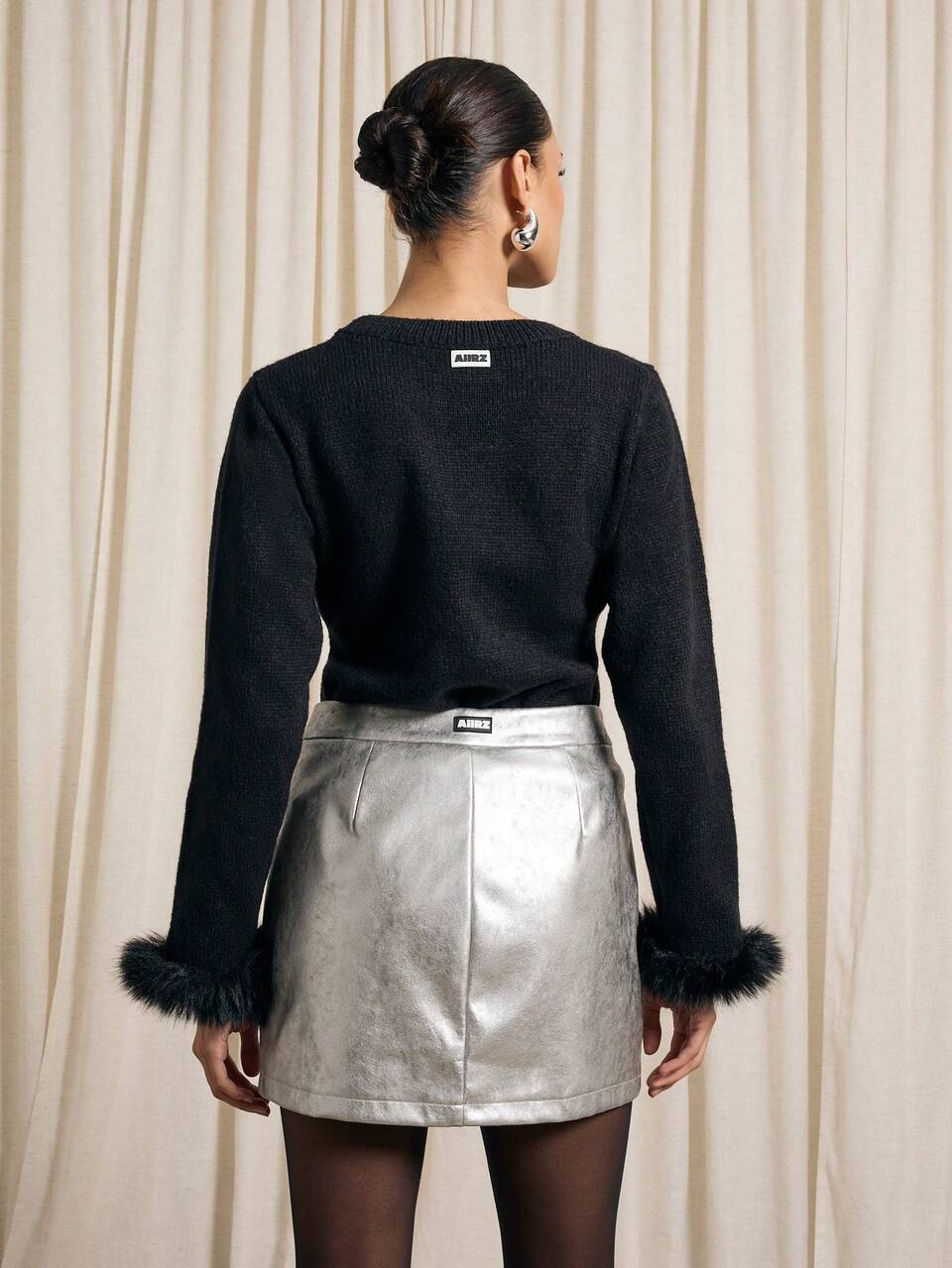 AiiRZ Y2K Futuristic Metallic Mini Skirt