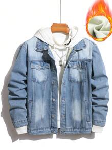 Manfinity Hypemode Chaqueta de mezclilla casual con forro térmico y abotonadura sencilla para hombres de talla grande, para otoño/invierno