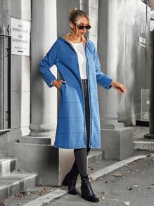 SHEIN Essnce 女士牛仔夹克，休闲时尚，适合日常穿着 - 藍色 - 查看 3