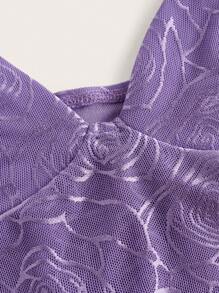 SHEIN ICON 女士玫瑰印花网眼不对称下摆吊带背心 - 紫色 - 查看 3