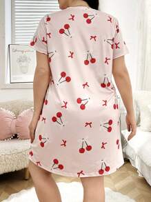Plus Size Casual Cherry Print Short Sleeve Nightgown