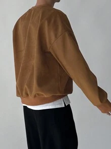 DAZY 男士休闲字母印花套头衫，秋冬 - 棕色 - 查看 2