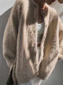 DAZY 女士蓬松柔软开衫，宽松版型，秋季女装 - 杏色 - 查看 4