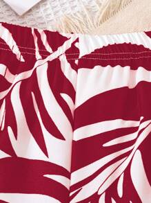 Sparklyn 2pcs/Set Tween Girl Solid Color Round Neck Short Sleeve Simple Top And Long Pants Set - Burgundy - View 7
