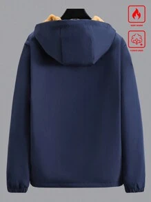 Manfinity Homme Men's Autumn/Winter Color Block Cargo Pockets Thermal Lined Hooded Jacket - Navy Blue - View 2