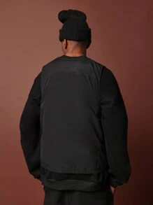 SUMWON Cozy Winter Vest Sleeveless Varsity Bomber Casual Sports Layer With Metal Zipper And Patch Label For Cold Weather Training Street Style - Black - View 3