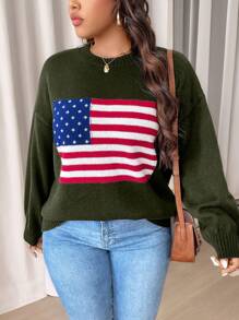 Calvaya Plus Size Crew Neck Graphic Detail Minimalist Casual Pullover Sweater Knit Pullover Fall Winter Outfit