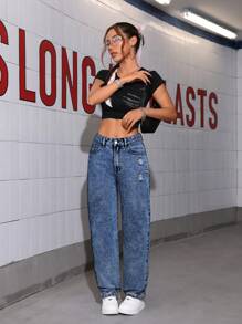 SHEIN Tall Casual Ripped & Washed Tapered Jeans