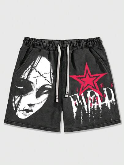 Anime شورتات رجالية شارع عتيقة مطبوع عليها أحرف وشخصيات مشوهة
