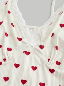 ROMWE Kawaii 大码女式撞色蕾丝蝴蝶结装饰荷叶边吊带背心，适合夏季 - 杏色 - 查看 2