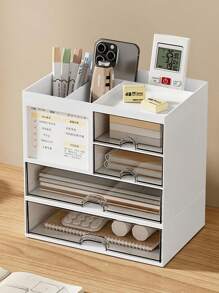 1 件简约桌面抽屉笔筒和文具收纳盒 - 大容量收纳，适用于办公室、学生、艺术和工艺用品 | 可堆叠搁板收纳盒、抽屉柜、学校课桌配件 | DIY 组装收纳盒，适用于铅笔、记号笔、化妆品、办公用品