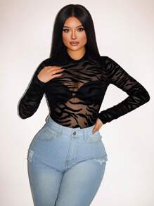 Zolique Marble Print Mesh Bodysuit (Underwear Not Included) - Black - View 3