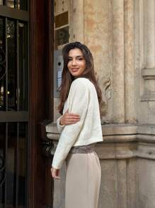 Pariaura 新款休闲 V 领口袋设计女式开衫，百搭 - 杏色 - 查看 3