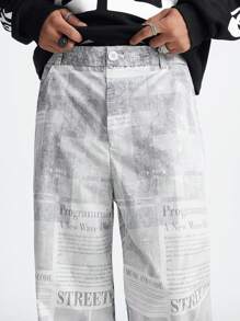 Manfinity VCAY Men's Fashion Newspaper Print Loose Straight-Leg Pants - Grey - View 5