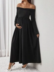 SHEIN Vestido ajustado de manga larga con hombros descubiertos, estilizador y elegante - Negro - Ver 1