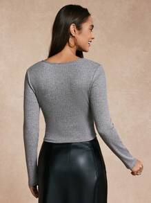 SHEIN Unity Blusa con diseño de cuello asimétrico para mujer - Gris - View 2