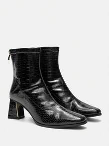 CUCCOO BIZCHIC Botas de tobillo de tacón alto de unicolor y elegante para mujer con cremallera, ideales para Año Nuevo y días festivos - Negro - Ver 4