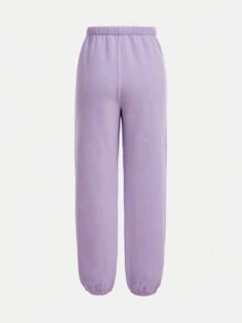 SHEIN 2 件套 Tween Girls 紫色连帽仿口袋装饰夹克和紧身裤套装 - 紫色 - 查看 8