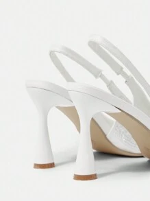 CUCCOO HITCHD Women's White Satin Crystal Embellished Pointy Toe High Heel Pumps, Elegant For Commute, Date, Wedding, Office & Formal Occasions - White - View 6
