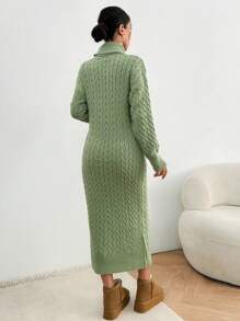 EURMUSE Turtleneck Drop Shoulder Sweater Dress Without Belt