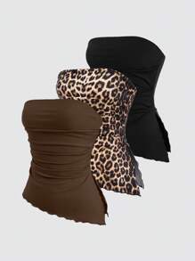 Sweetra 女士简约褶皱抹胸上衣，日常休闲装 - 彩色 - 查看 3