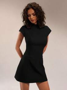 Forever 21 女士立领盖袖黑色商务/通勤迷你连衣裙 - 黑色 - 查看 6