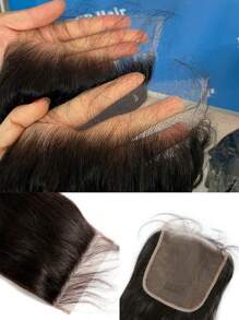 巴西原生人发预拔毛顶部发片，5x5英寸直发透明蕾丝发片，自然发际线 - SNatural - 查看 2