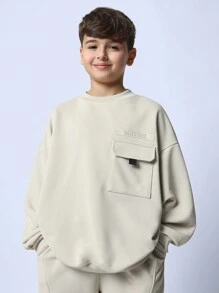 SUMWON Tween Boys Relaxed Regular Fit Utility Sweatshirt And Jogger With Piping 2 Piece Set - Khaki - View 3