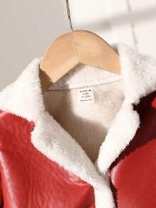 SHEIN Baby Girl Casual Color Block Splicing Fleece Jacket, Autumn/Winter - Red - View 3