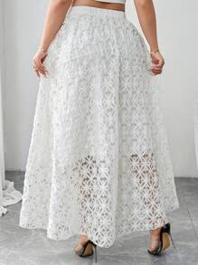 Flirla 大码女式浪漫3D刺绣蕾丝长裙 - 杏色 - 查看 2