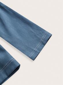 Modelyn 2 件套女士纯色上衣和裤子，简约时尚休闲装，适合日常穿着 2 件套 - 霧霾藍 - 查看 4