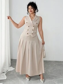 Celure Ensemble 2 pièces grande taille pour femmes: chemise sans manches croisée et jupe taille haute