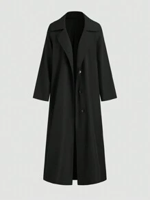 Chiquease Double-Breasted Solid Color Trench Coat - Black - View 4