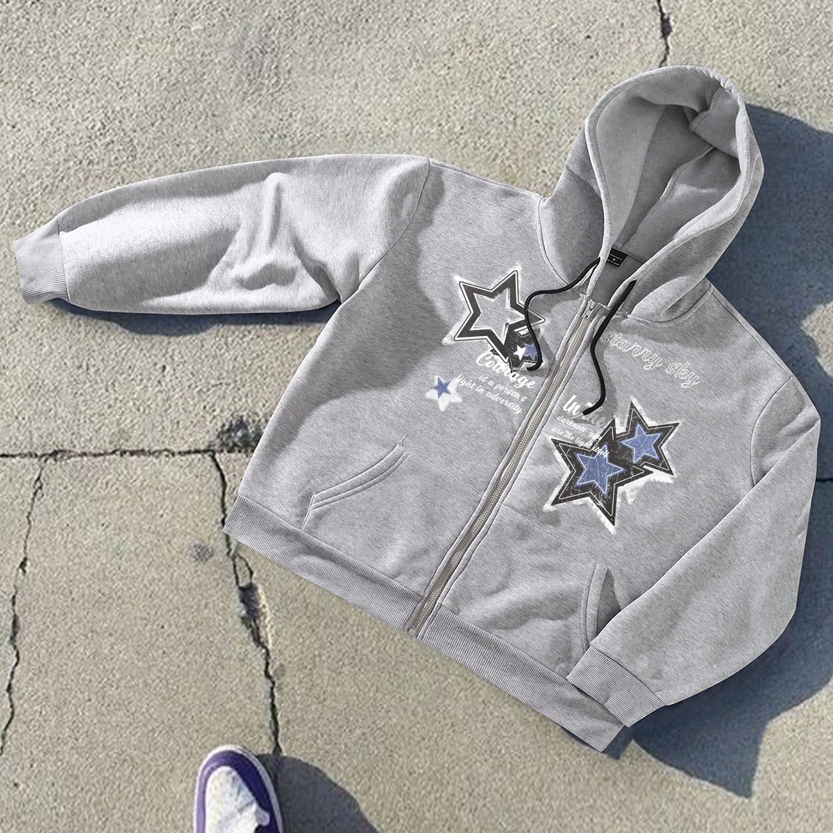 Sudadera con capucha casual para hombres con estampado de estrella y eslogan, forro térmico, manga larga, para otoño/invierno