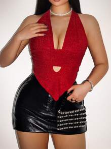 Zolique 女士纯色水钻不对称下摆性感吊带背心新年服装新年俱乐部节日派对服装女士