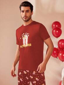 CoupledUp Valentine's Day Men's Pajama Set Short Sleeve Top & Long Pants - Red - View 4