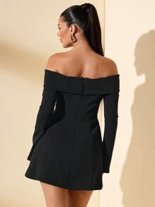SHEIN BAE Women's Autumn Off-Shoulder Long Sleeve Decor Cocktail Dress For Party, Date Night