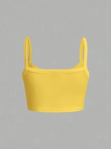 Slaydiva Tank Top Wanita Model Camisole Ketat Warna Polos Kasual Serbaguna, Cocok untuk Musim Panas - Kuning - View 3