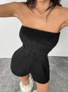 Chiquease Women's Comfortable Furry Tube Top Sexy Romper For Party, Holiday, Home Wear